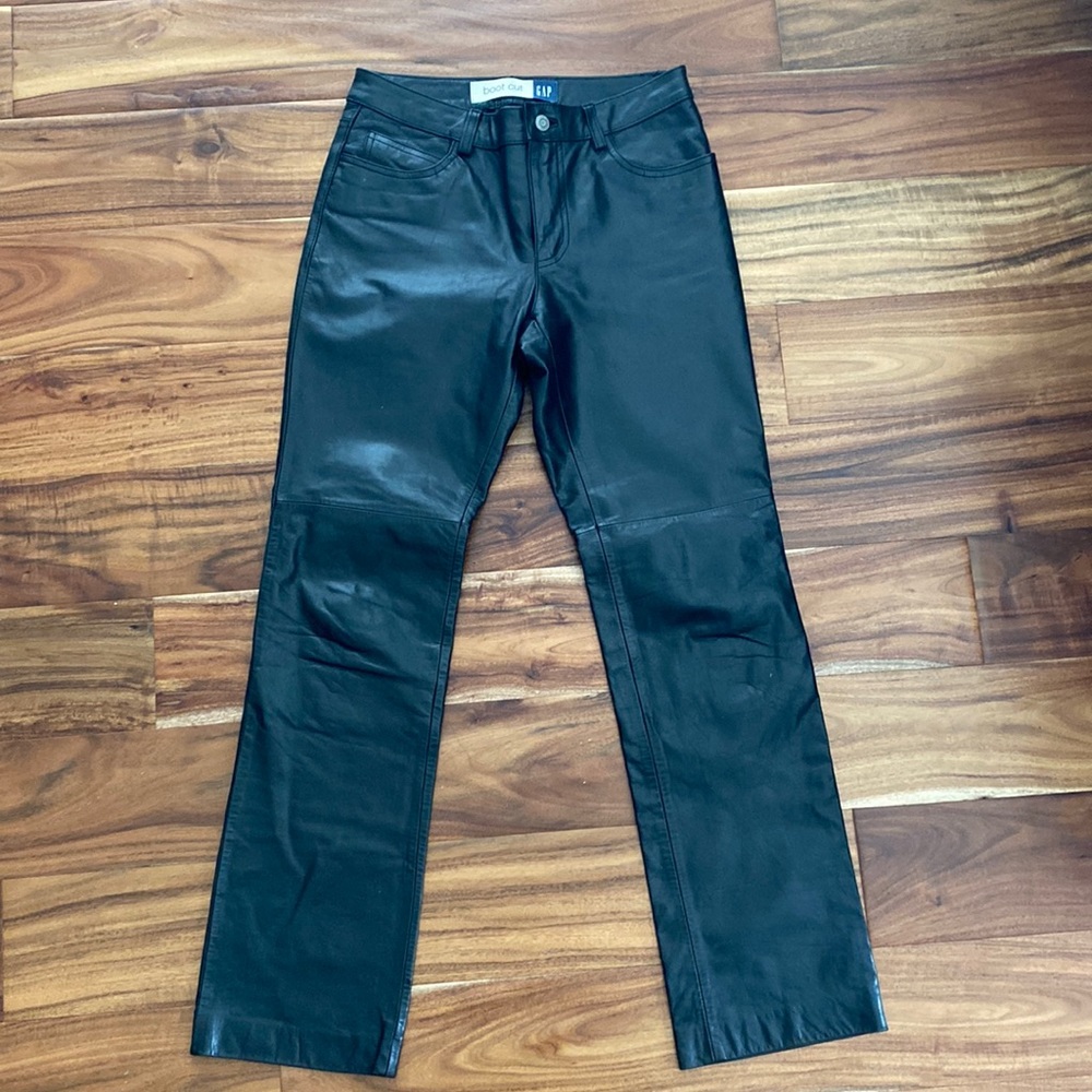 Gap black leather boot cut pants